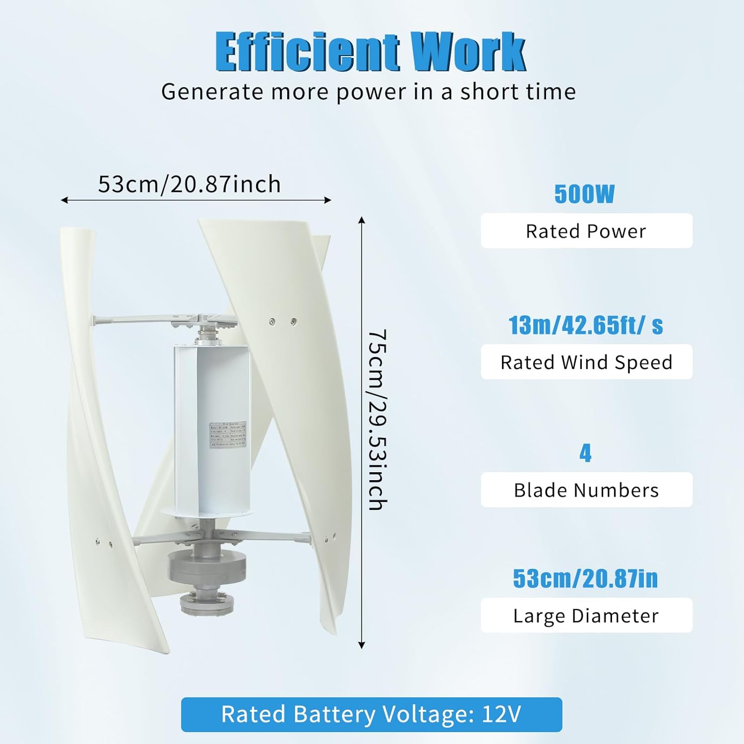100W Vertical Axis Wind Turbine Generator,110V 12V 24V Magnetic Levitation Wind Turbine with Controller Power Generator Kit for Home Street Lighting (12V)