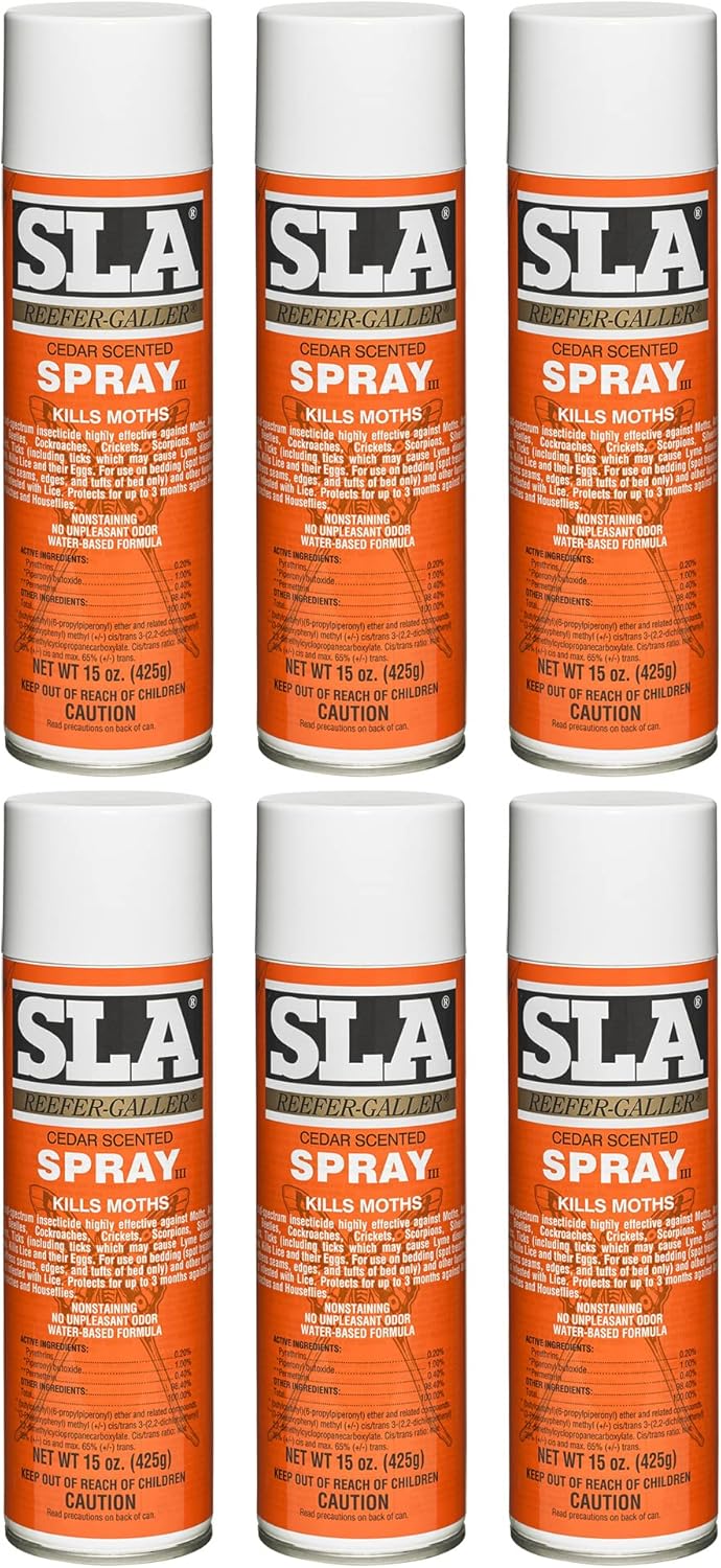 Reefer Galler SLA Cedar Scented Moth Repellent Spray, Kills Moths, Bed Bugs, and Pests on Contact, 15 oz (Pack of 6)
