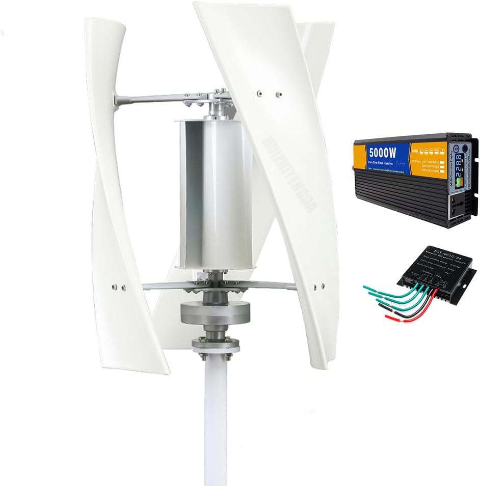 5000W New Energy Vertical Wind Turbine Generator 220V Low Noise Portable Solar Generator for Solar Panels Off-Grid Systems 12V 24V 48V with Mppt Controller,12v