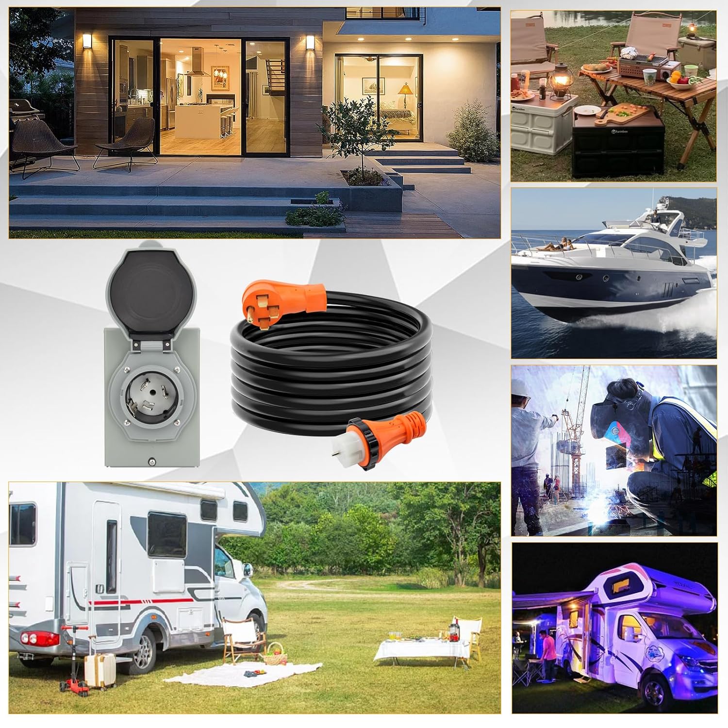 2 Years Warranty, OPL5 50 Amp Generator Cord 20FT and Power Inlet Box (Pre-Drilled),125/250 Volts, NEMA 14-50P to SS2-50R Generator Cord, ETL Listed, STW 6/3 + 8/1 AWG for Home Emergency