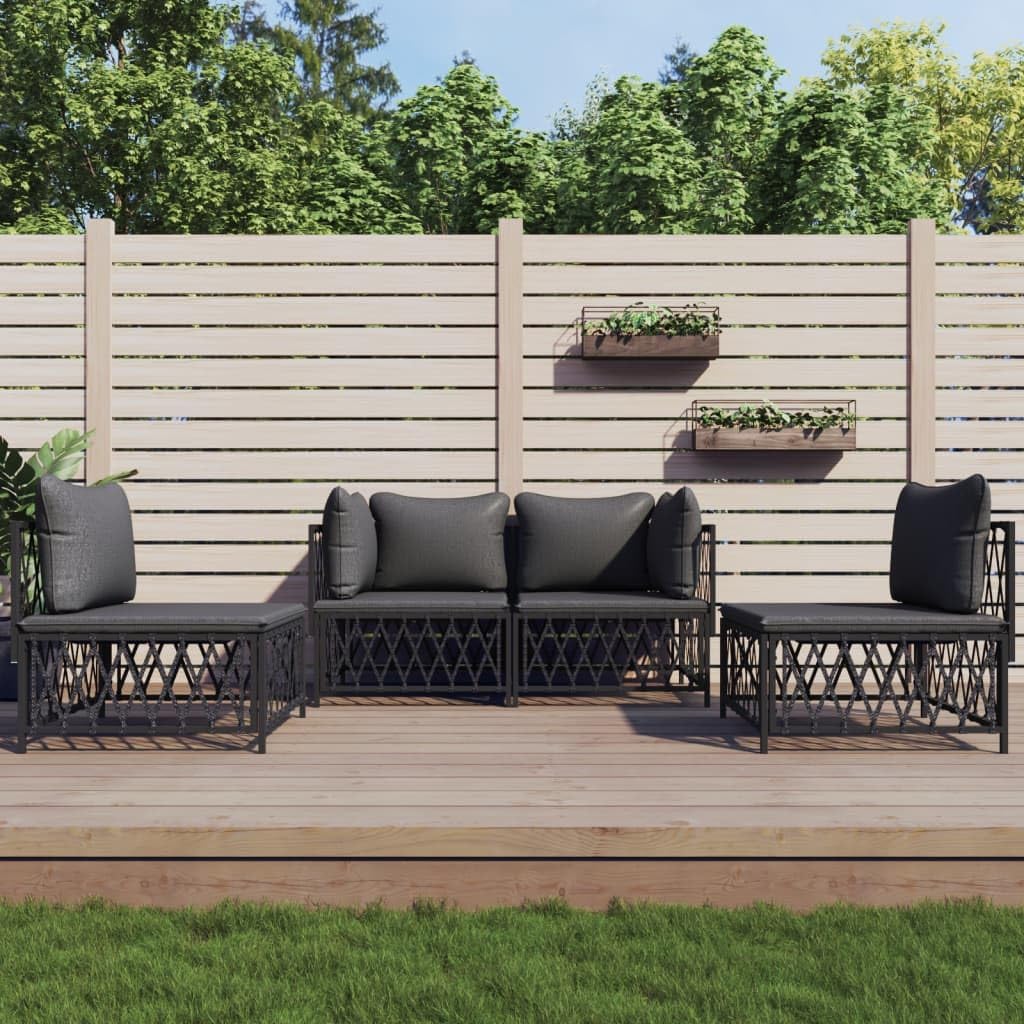 4 Piece Patio Lounge Set with Cushions Anthracite Steel Garden Furniture