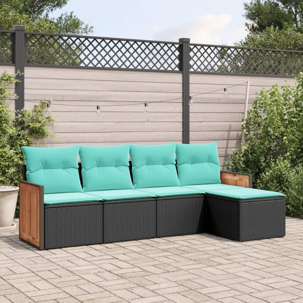 5 Piece Modular Garden Sofa Set Black PE Rattan Outdoor Furniture with Storage and Weather-Resistant Cushions for Patio Garden Balcony