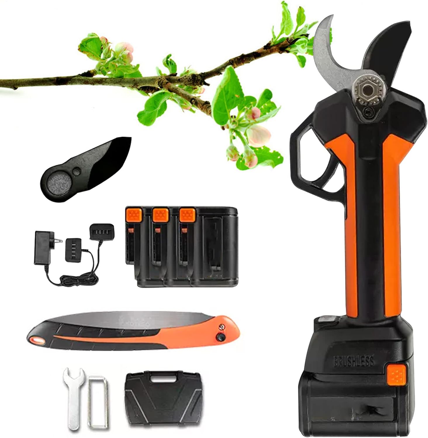 Electric Pruning Shears 33mm Heavy Duty Secateurs Branch Cutter Professional 16.8V Cordless Pruner Battery Powered Tree Branch Cutter with 3 Pack Brushless Motor for Hedge Tree Fruit Orchard
