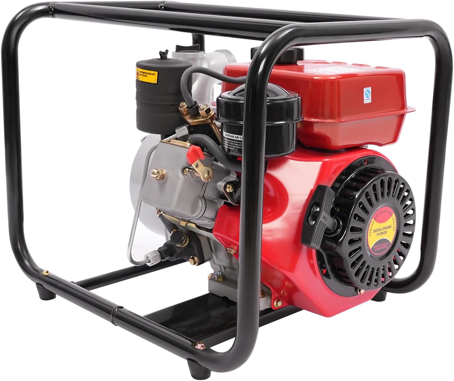 2 Inch Diesel Engine Water Pump, 3HP 146GPM 148ft Lift 23ft Height, 4-Stroke Diesel Powered Trash Water Transfer Pump Portable High Pressure with 25ft Hose for Irrigation Pools (Red 2 In)