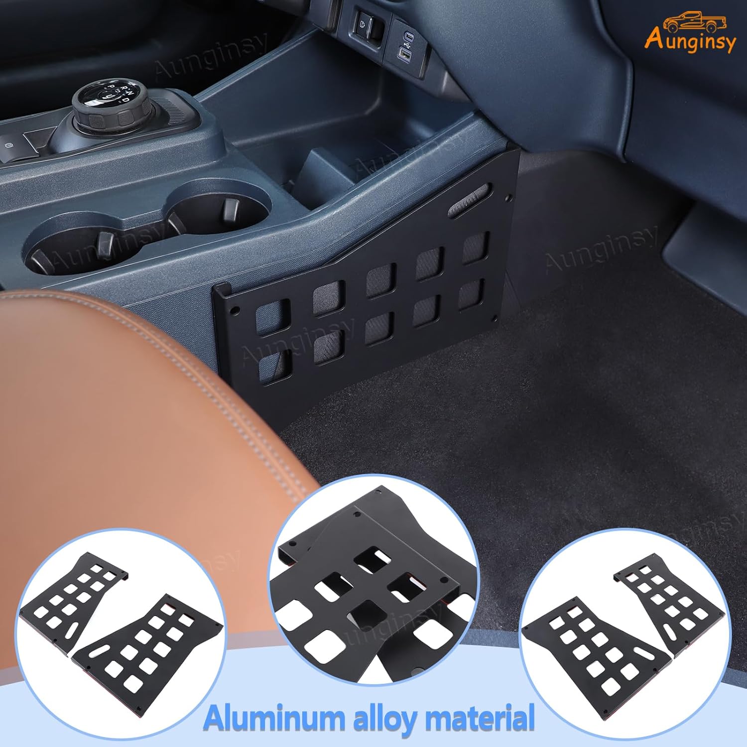 Aunginsy Center Console Side Gear Shift Panel Storage Baffl Compatible with Ford Maverick 2022-2025 Car Aluminum Central Control Organizer Modular Storage MOLLE Panel Box Holder Expansion Accessories