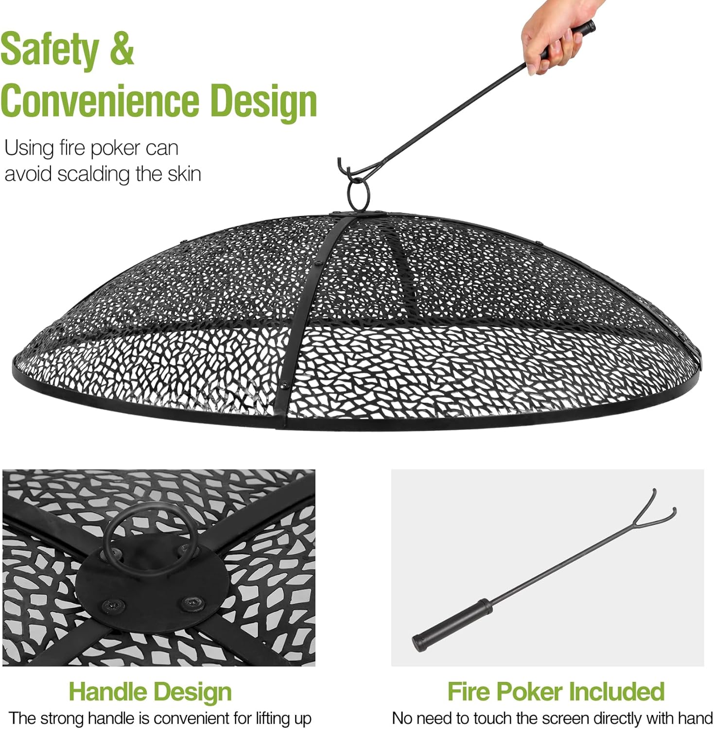 REDCAMP 36Inch Fire Pit Spark Screen, Collapsible Fire Pit Screen Round with Handle, Heavy Duty Iron Fire Pit Cover Mesh Round Replacement Firepit Screens Easy Opening for Outdoor Patio Backyard