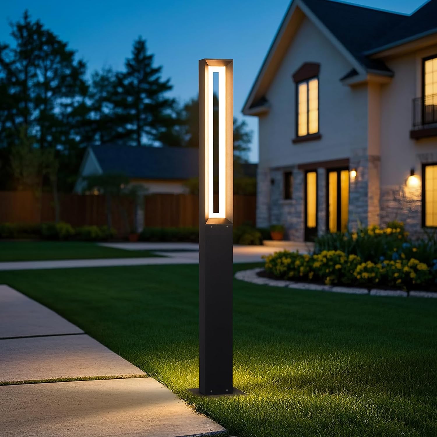 Modern Landscape Path Light,71 Inch Aluminum Pathway Bollard Lights Outdoor High Voltage Wired Garden Floor Lamp IP54 Waterproof LED 3000K Luxury Lighting for Patio Walkway Driveway Yard Decoration