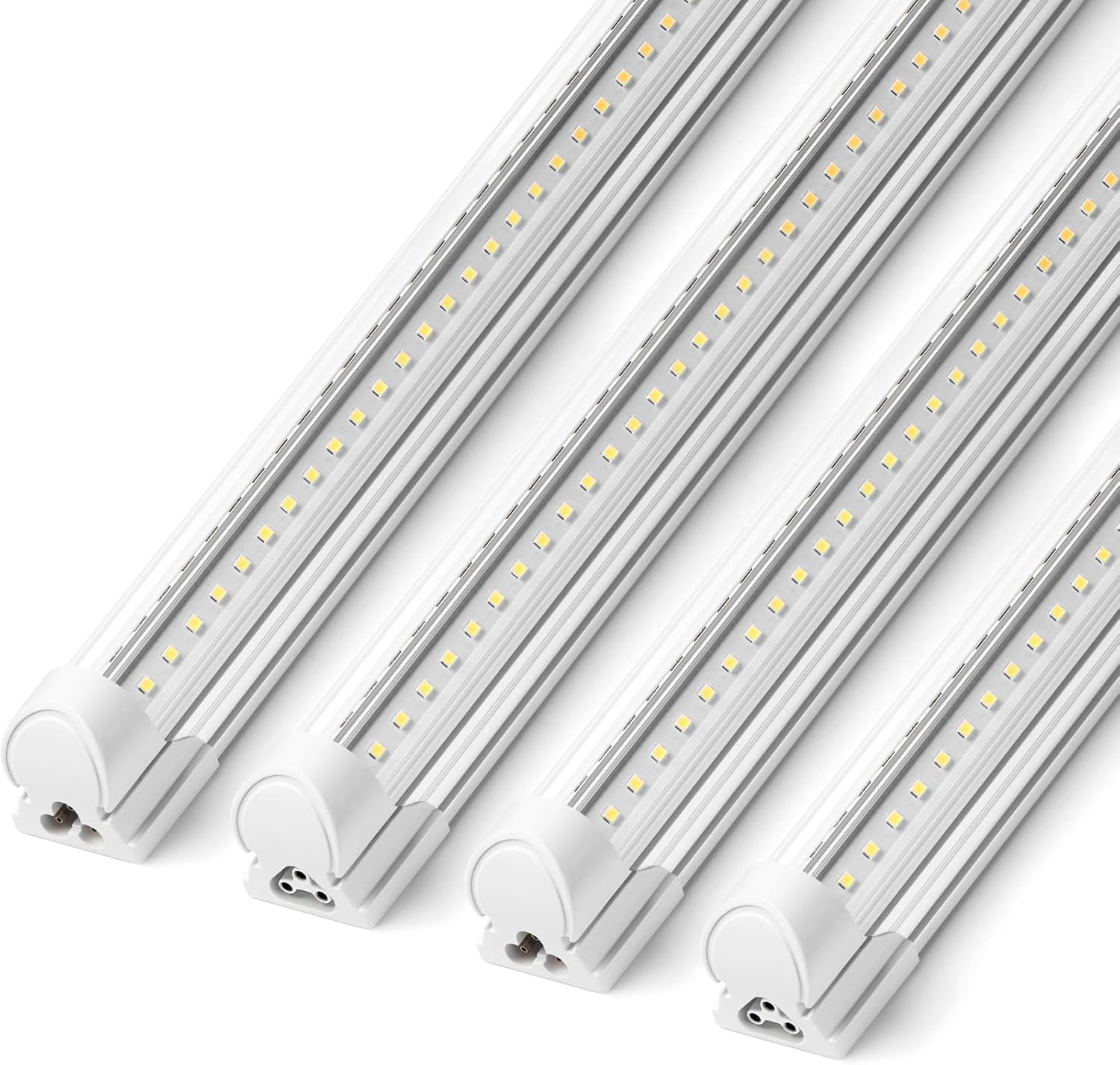 Barrina 8FT LED Shop Lights, 72W 10000LM 5000K, Daylight White, V Shape, Clear Cover, Hight Output, Linkable, T8 LED Tube Lights for Garage 8 Foot with Plug, 4 Packs
