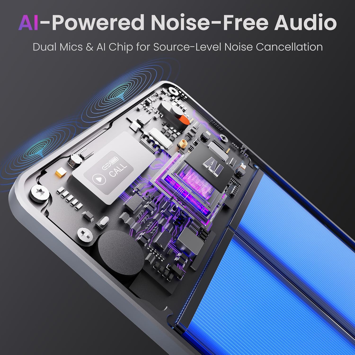 AI Voice Recorder, Note Voice Recorder Transcribe & Summarize, AI Noise Cancellation Technology, Supports 152 Languages, 64GB Memory APP Control Audio Recorder for Lectures, Meetings, Calls, Dark Gray