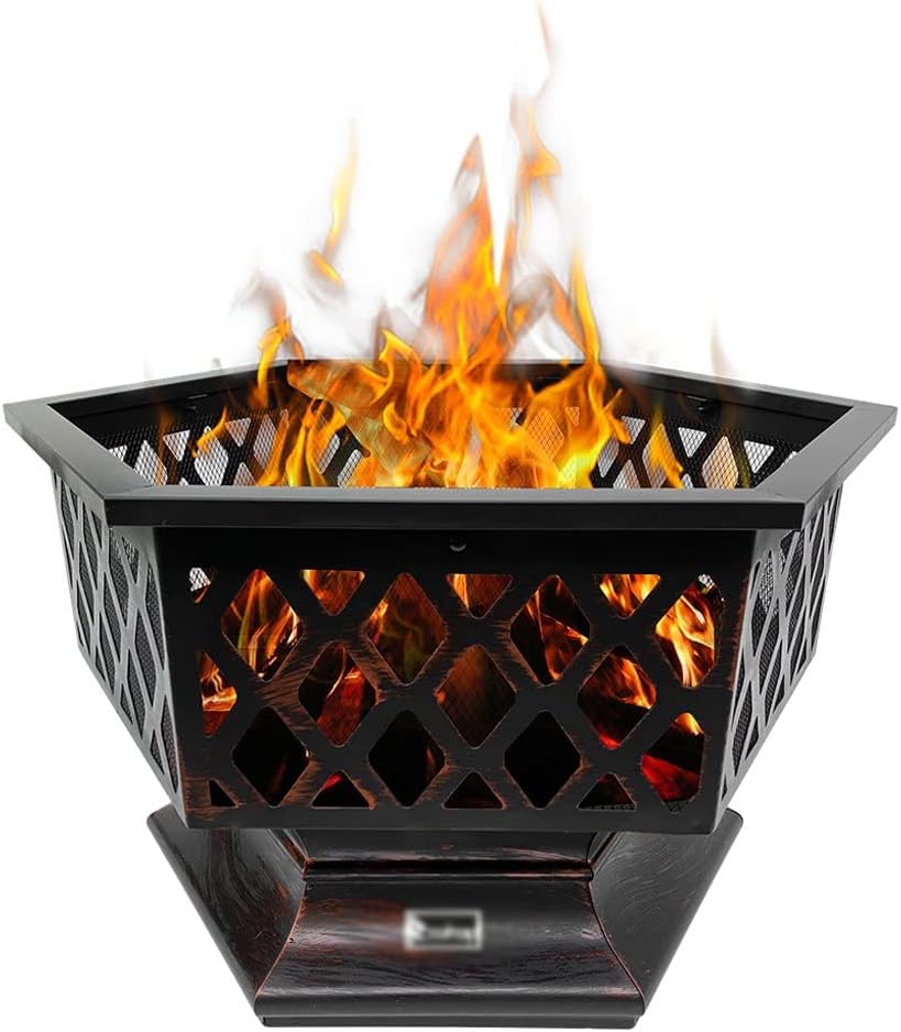 BBQ Grill Outdoor Fireplace Fire Pit Stove Garden Patio Wood Log Barbecue Net Set Cooking Tools Camping Brazier for Xmas, bronze