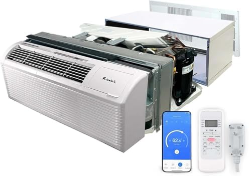Klimaire 15,000 BTU PTAC Heat Pump A/C R-32 with 5 kW Electric Heater, Remote, Sleeve, Grille, Drain Kit - 230V