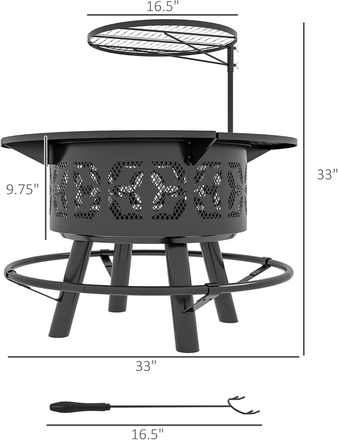 2-in-1 Fire Pit, BBQ Grill, 33