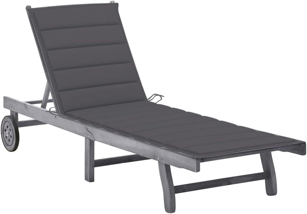 Patio Lounges Patio Sun Lounger with Cushion Gray Solid Acacia Wood