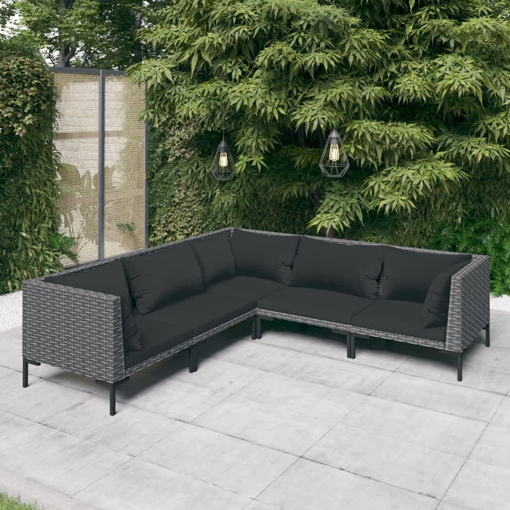 5 Piece Patio Lounge Set with Cushions Poly Rattan Dark Gray,Outdoor Patio Lounge Set 3Piece Rattan Sofa with Thick Cushions Patio Furniture Sets, Outdoor Furniture Sets