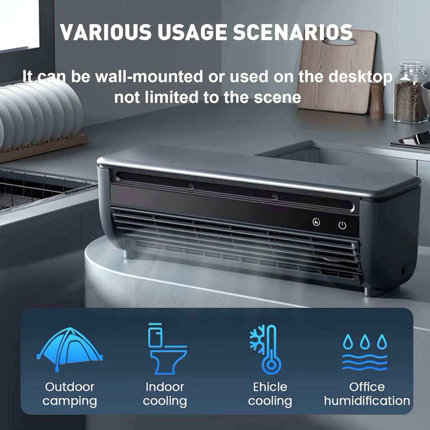 Wireless Charging Quiet AC No Drilling Kitchen Cooling Air Conditioning Three Wind Speeds, with Adjustable Spray Portable Wall Mounted Airs Conditioners Fan,for Home Office, Bedroom (Black)