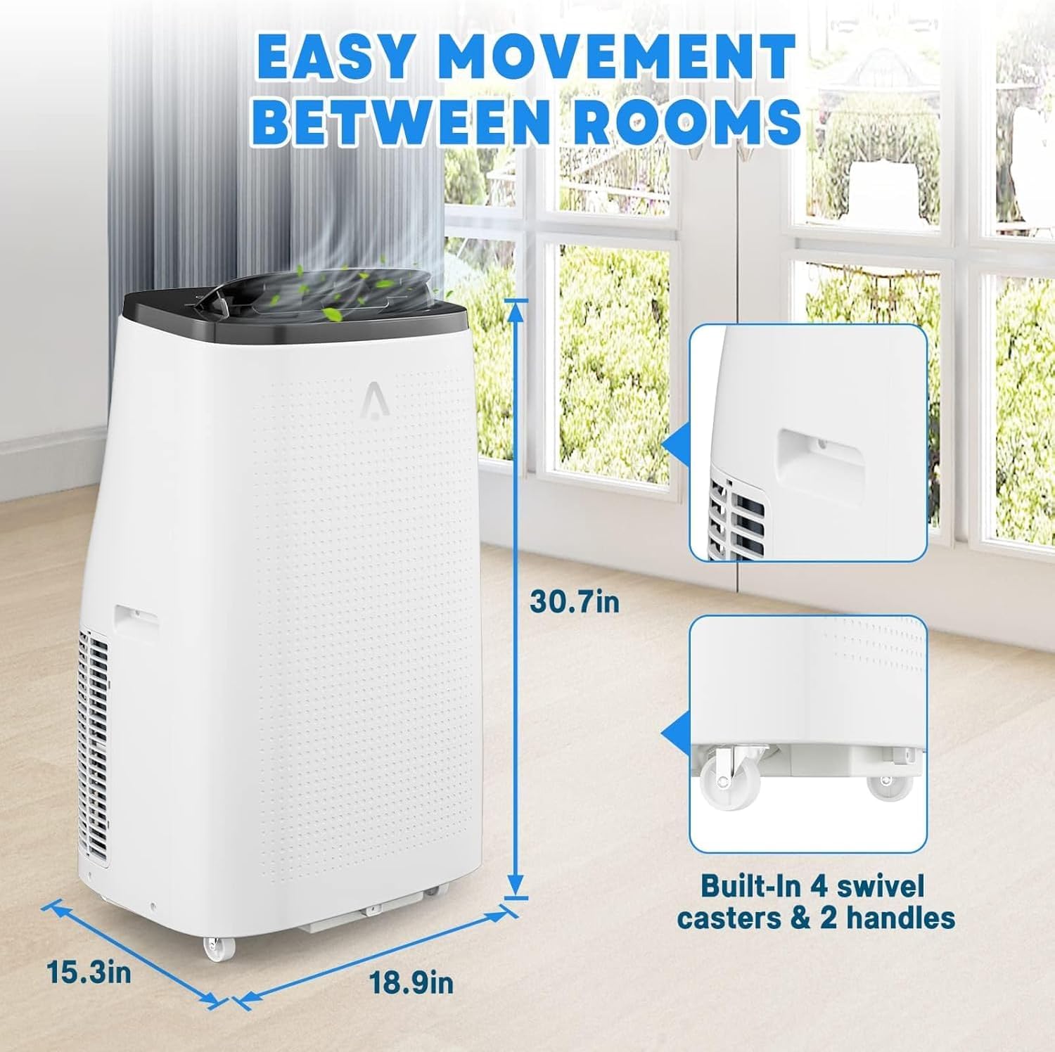 Portable Air Conditioner with Cooling, Dehumidifier and Fan Functions, Standing Cooling, 14000 BTU, Cools Up to 750 Sq. Ft., Remote Control, LED Display, and Window Venting Kit Included