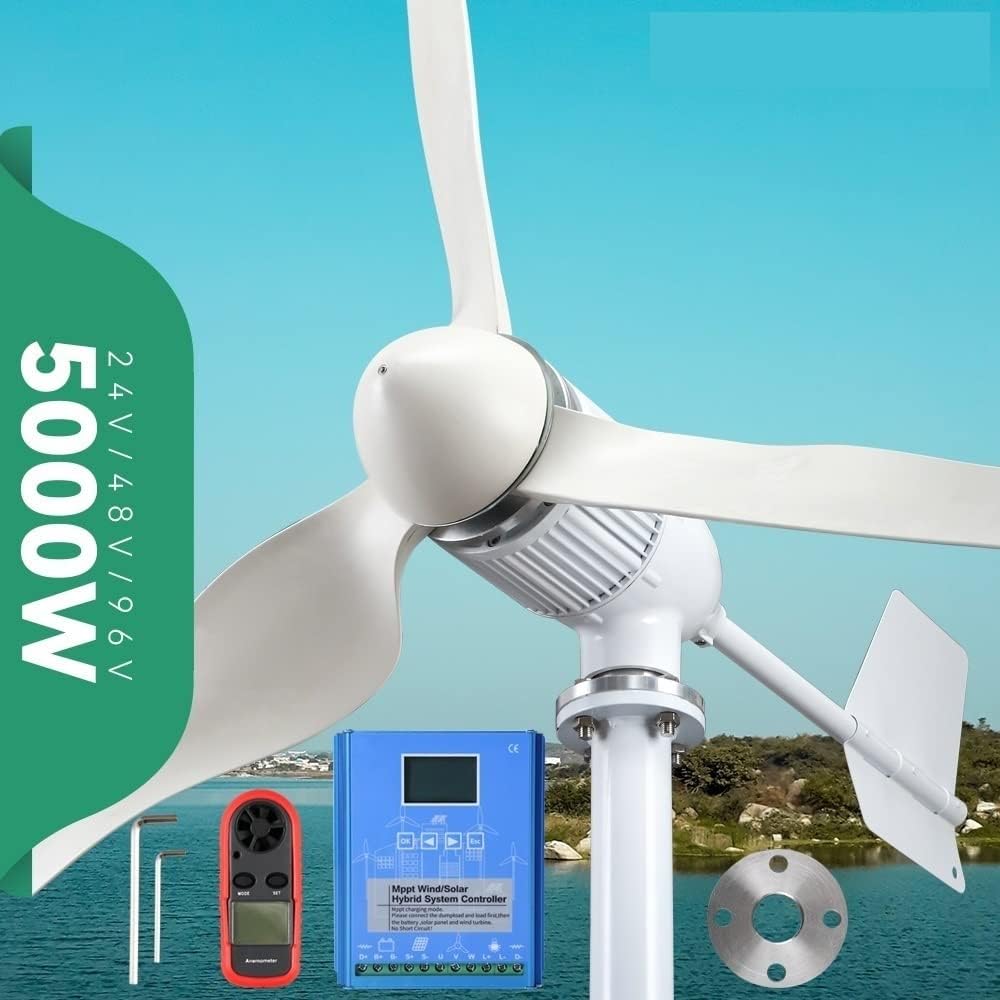 Wind Turbine Generator Kit, 3000w Windmill Turbine Generator kit 3kw Power 3Blade 24V 48V Energy With MPPT Charger Controller Off Grid Inverter System for Hybrid Solar Wind System(Wind Turbine Only-01
