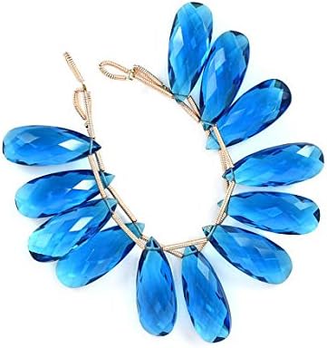 10x25mm 3 matched pairs deep swiss blue quartz microfaceted large pear briolette