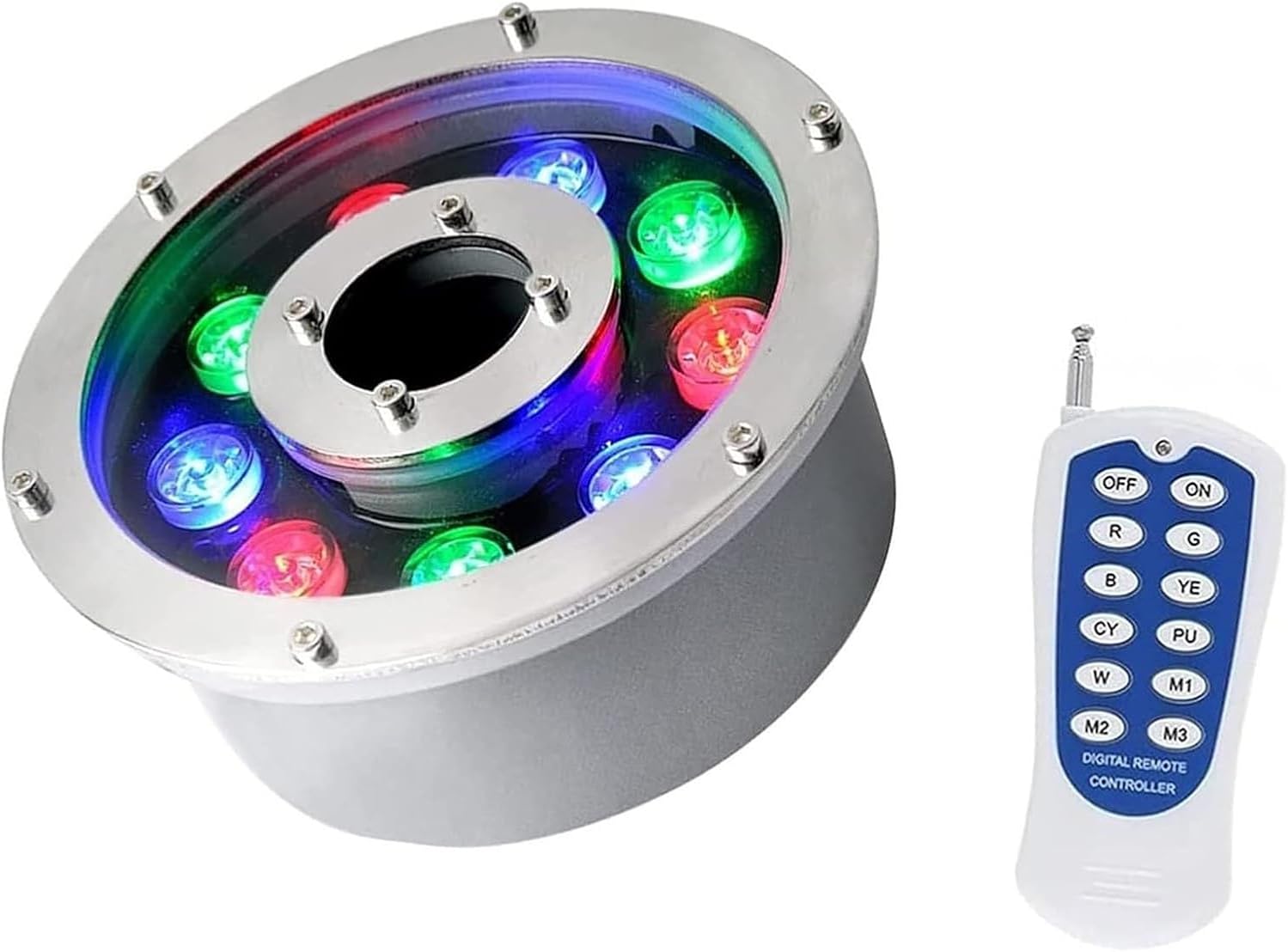 RGB Color Change Recessed Underwater Light - LED Ring FountainLamp, IP68 Waterproof Submersible Landscape Lights with Remote Control, for Garden Pond Fountain Lighting(24W(24V))