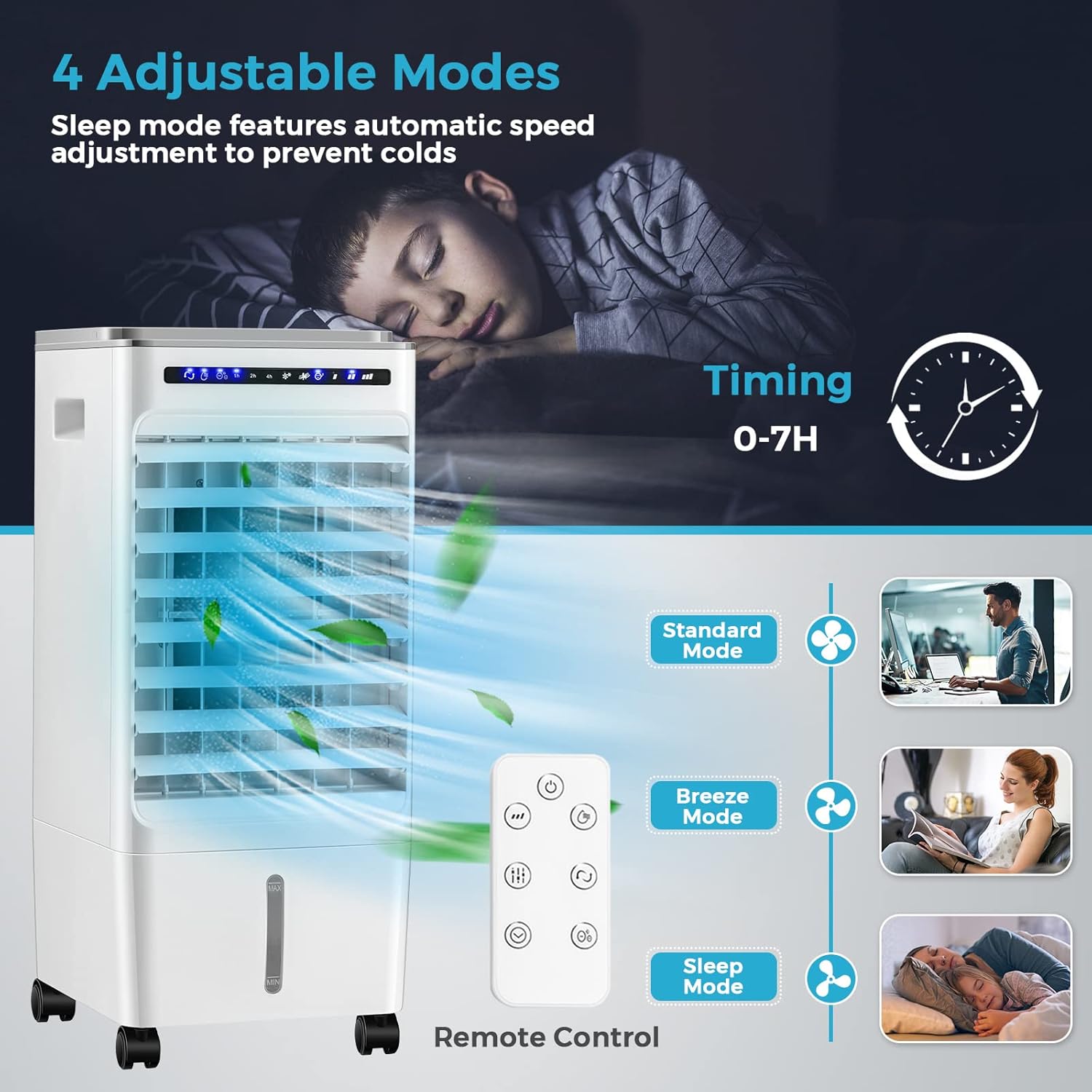 ARLIME 3-IN-1 Evaporative Coolers, Portable Swamp Cooler with Remote, 80° Oscillation, 1.58 G Water Tank & 4 Ice Packs, Windowless Air Conditioner, 7H Timer, AC Cooling Fan Air Cooler for Room/Office