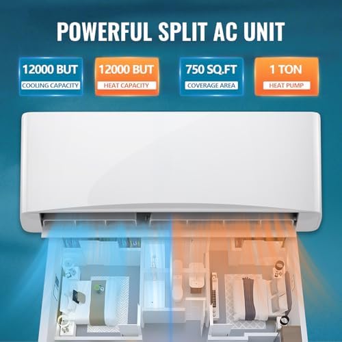 12000BTU 4-in-1 Split Air Conditioner & Heater 17 SEER2 115V Inverter System, Cools Up to 750 Sq. Ft, Mini Wall AC Unit with Heat Pump & Installation Kit White