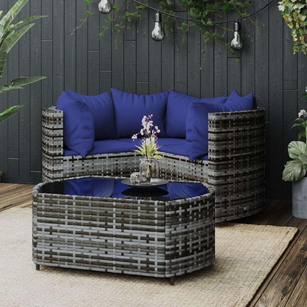 4 Piece Patio Lounge Set with Cushions Gray Poly Rattan,Contemporary Rattan Patio Lounge Set with Modular Design for Relaxation in Gardens Furniture Sets for Patio, Lawn & Garden