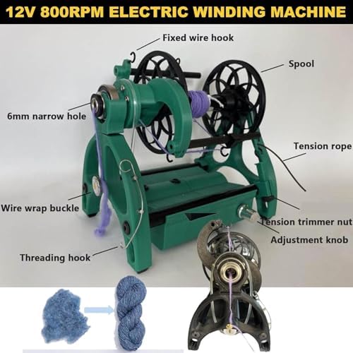 Smart Yarn Spinner Machine - Electric Wool Wheel, 120g Capacity Pet Hair Spinner with Foot Switch, 12V Drum Carder, Adjustable Speed, Forward/Reverse Function, 3 Spools, Blue