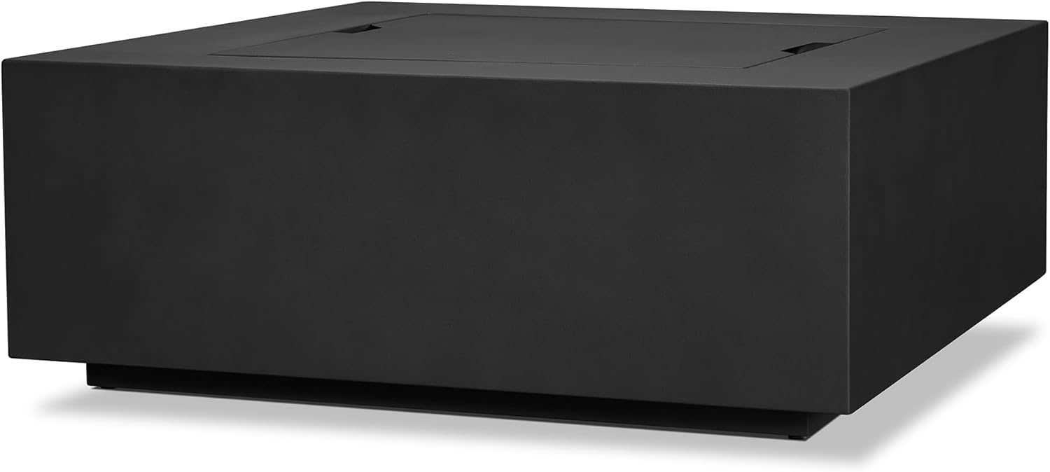 Real Flame Aegean 36”in Square Propane or Natural Gas Fire Pit Table, 50,000 BTU, Powder-Coated Steel, Push-Button Ignition, CSA Certified, Lava Rock, Storage Cover, Stainless Steel Burner with Lid