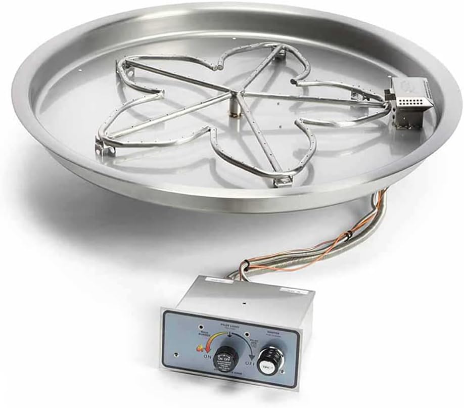 HPC Fire Push Button Flame Sensing Fire Pit Burner Kit (PENTA31FPPK-FLEX-LP), 31-Inch Bowl Pan, Propane Gas, UL Listed