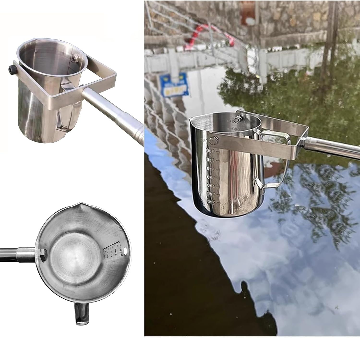 Swimming Pool Cleaning Kit,Bucket Vertical Swing Sampler Rod,Stainless Steel Telescopic,Outdoor Water Pole with Scale and Beak for River Lake Pool