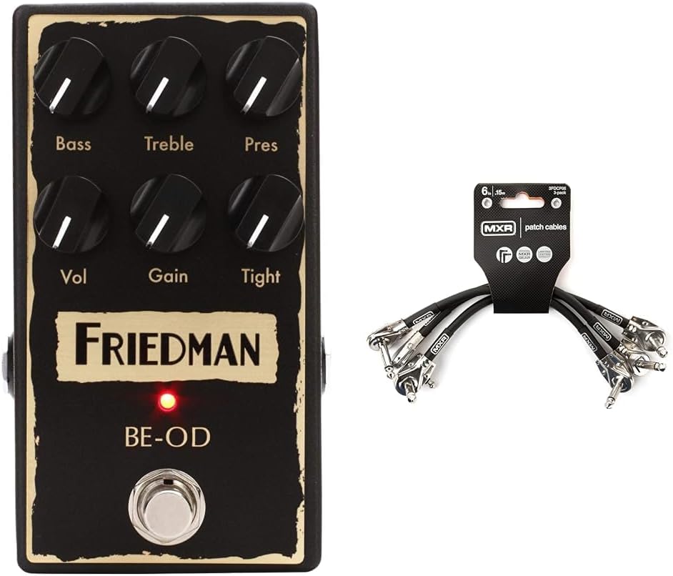 Friedman BE-OD Overdrive Guitar Pedal Bundle with MXR Patch Cable 3 Pack (3PDCP06) 6 in|15 cm