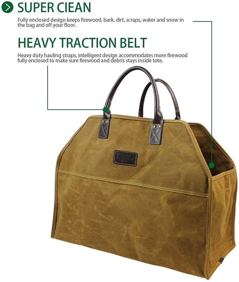Heavy Duty Wax Canvas Log Carrier Tote and Patented Smokeless Fire Bowl Pit