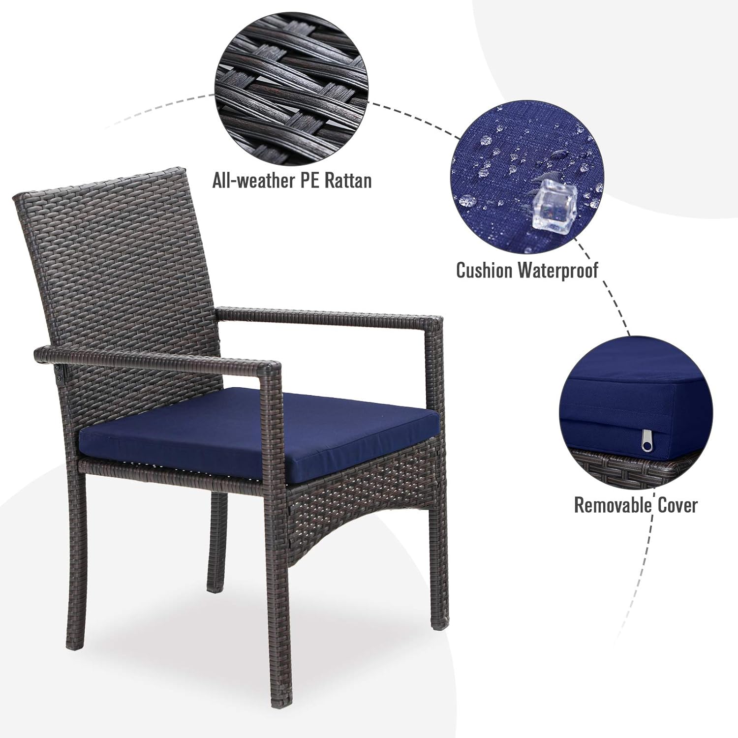 MFSTUDIO 28 Inch Propane Gas Fire Pit Table & 4 Wicker Chairs Furniture Set with Blue Fire Glass, Multi-Function Outdoor Fire Table Set, 50,000 BTU, CSA Certification