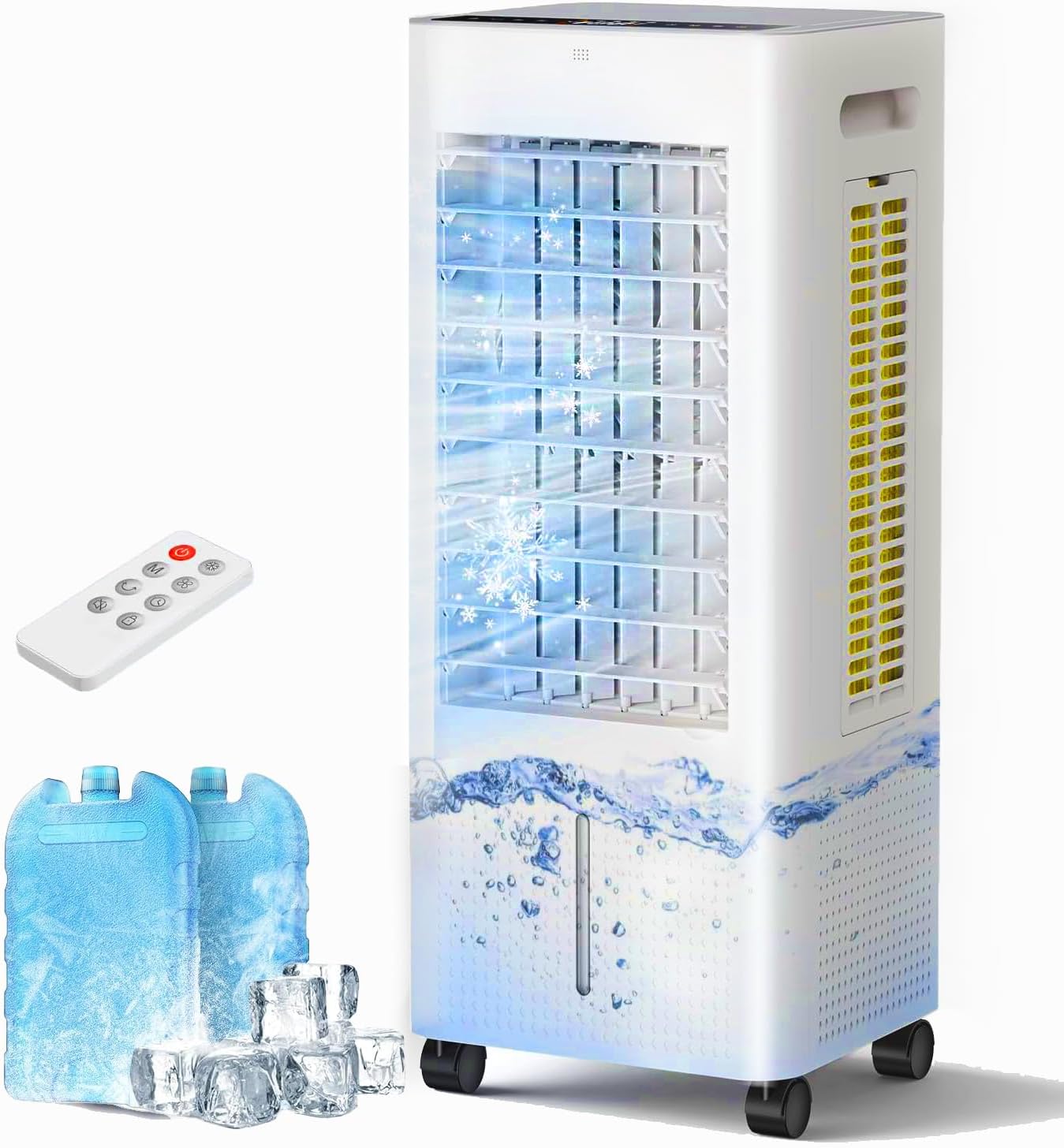 Evaporative Air Cooler with Remote & Timer, 2200+ CFM Portable Fan That Blows Cold Air for Large Room, Home Office, Bedroom - 2.1Gal High-Capacity Tank, 3 Modes, Whisper Quiet 30dB & Sleep Mode