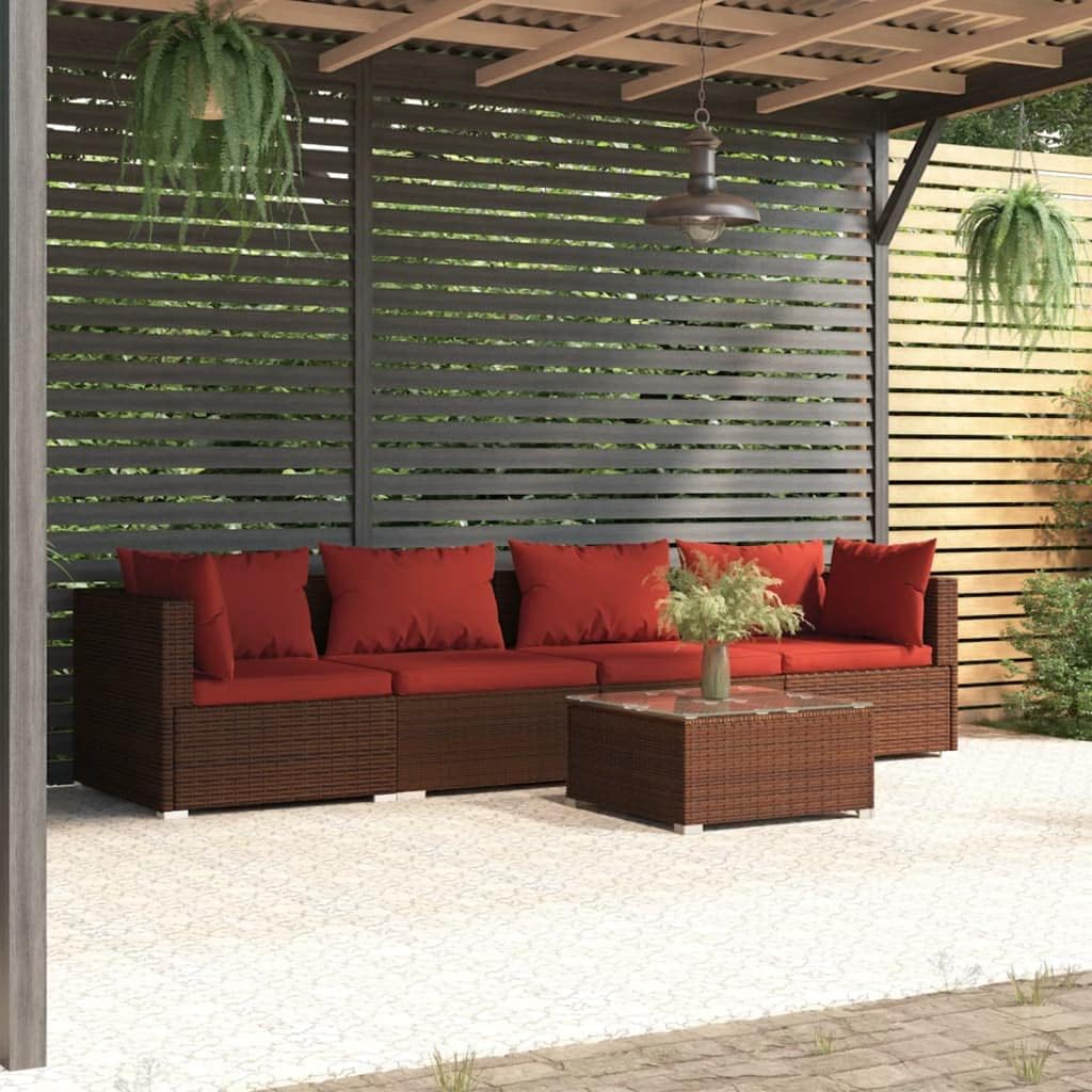Patio Set Patio Furniture Set 5 Piece with Cushions Poly Rattan Brown