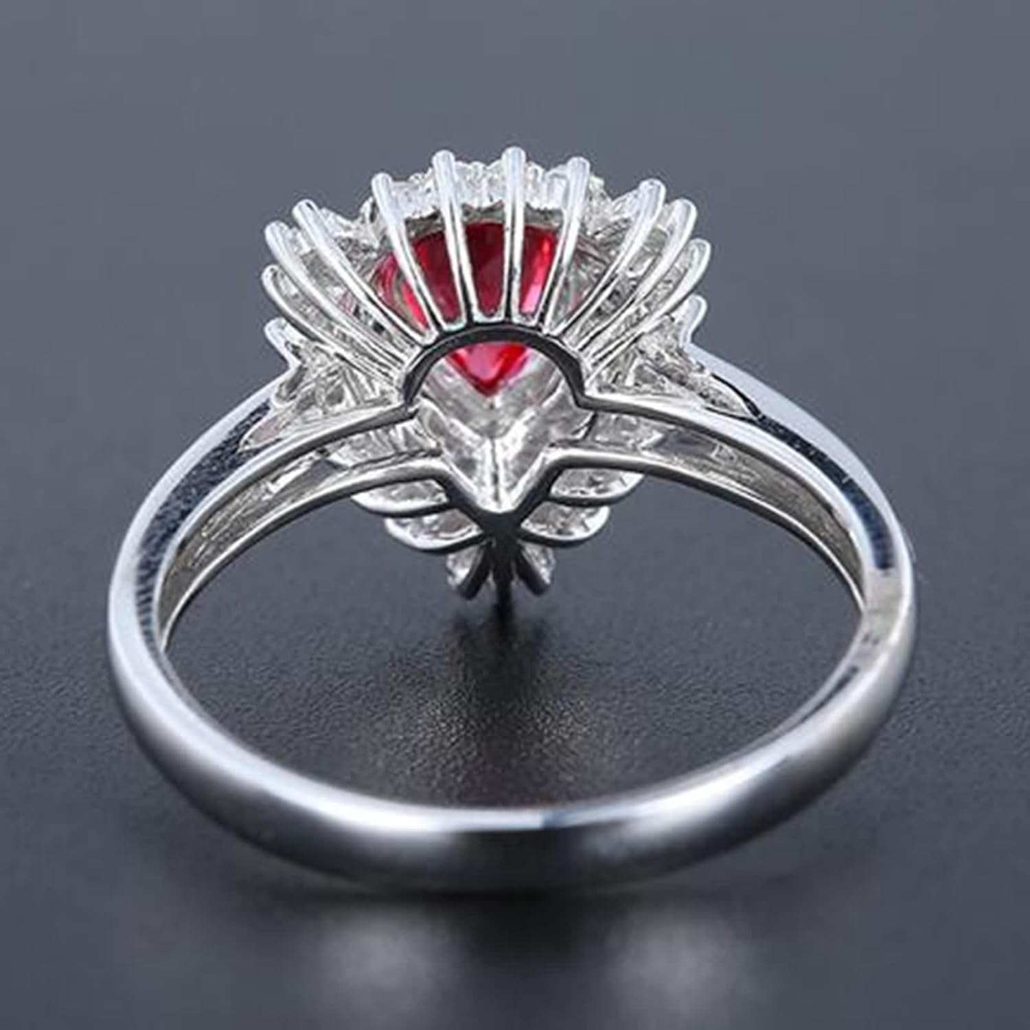 White Gold 18 Karat Wedding Rings, Women's Promise Rings Lab Created Ruby 3 Prong White Gold Band with Moissanite for Bride