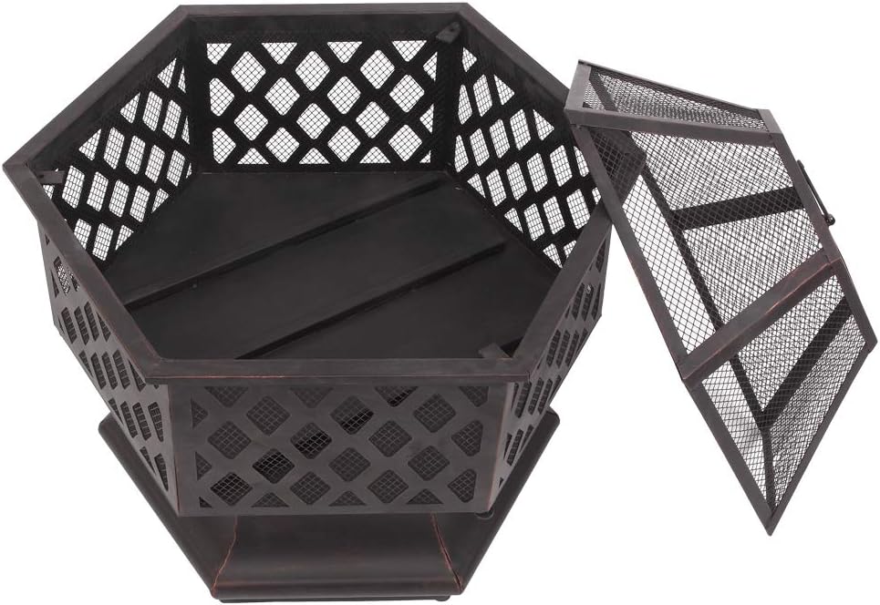 Fire Pit Bowl - Large Outdoor Bonfire Wood-Burning Pit for Backyard Patio Fire,Patio Heater, Stove, Camping, Picnic, Firebowl No Propane, Includes Safety Mesh Cover, Poker Stick (24.4