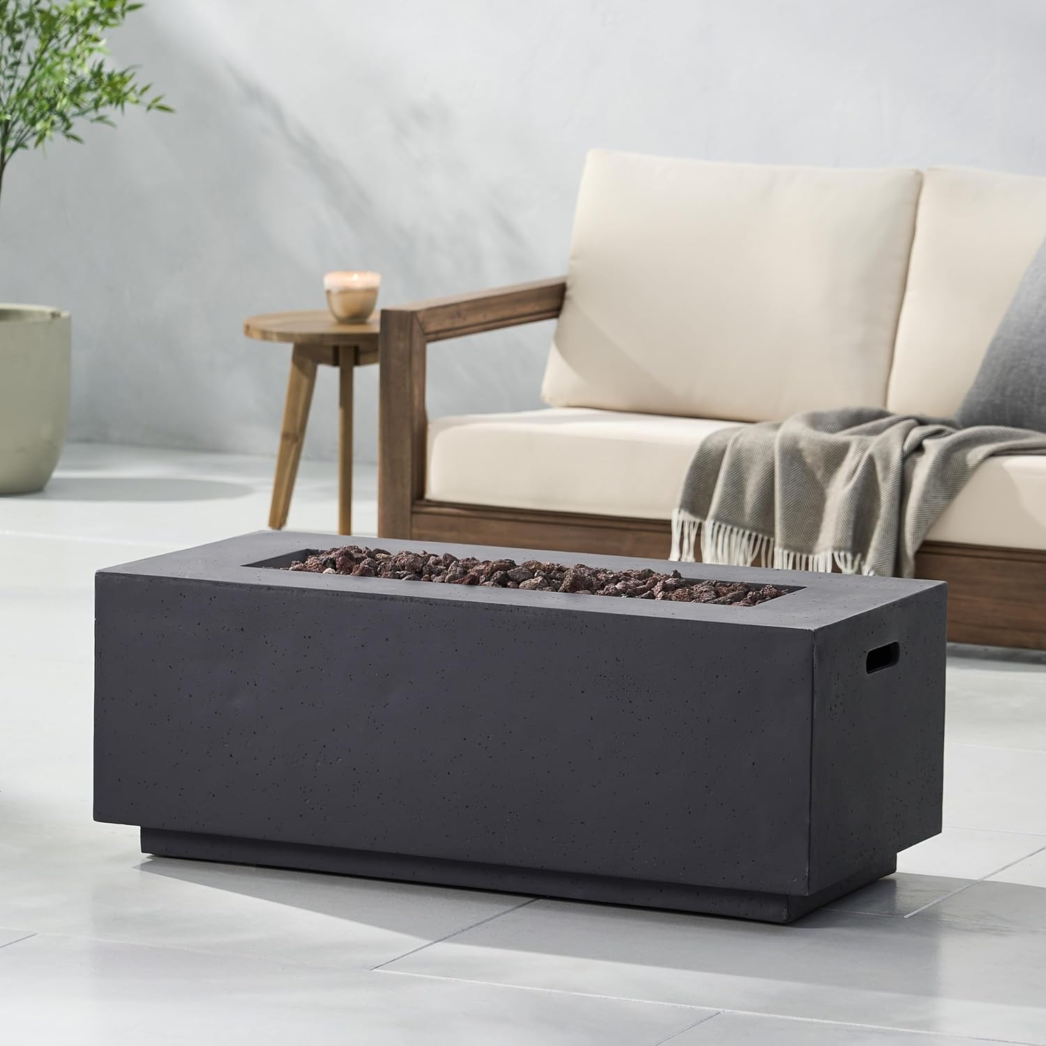 40 Inch Outdoor Propane Fire Pit, 40,000 BTU Rectangular MgO Concrete Firepit, Light Grey, for Patio, Backyard, Garden