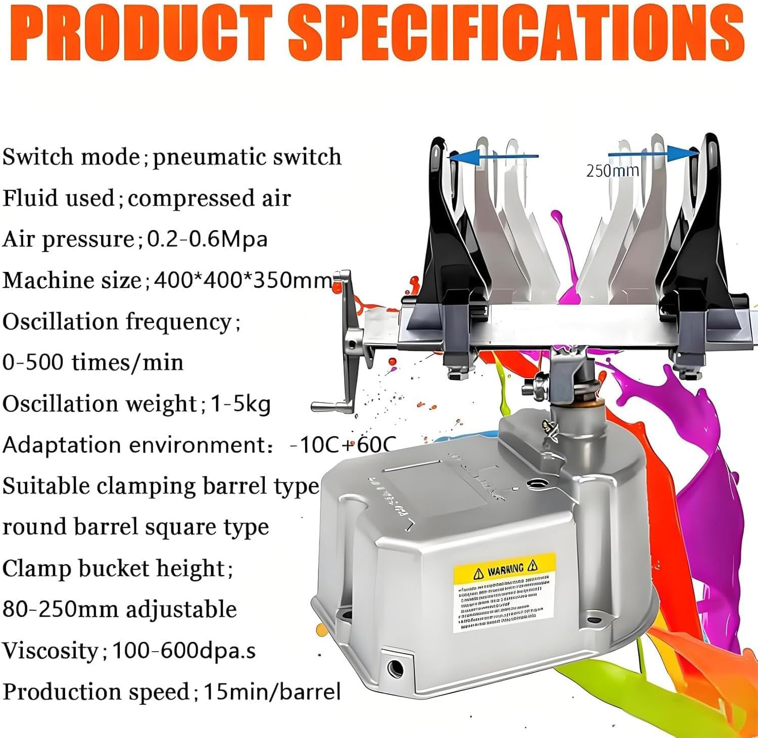 Pneumatic Paint Shaker Mixer, Pneumatic Oscillation Machine, 1-5L Paint Shaker Mixer with Adjustable Clamp, 15min/Bucket, 0-500rpm, Pneumatic Paint Shaker for Paint, Watercolor, Nail Polish