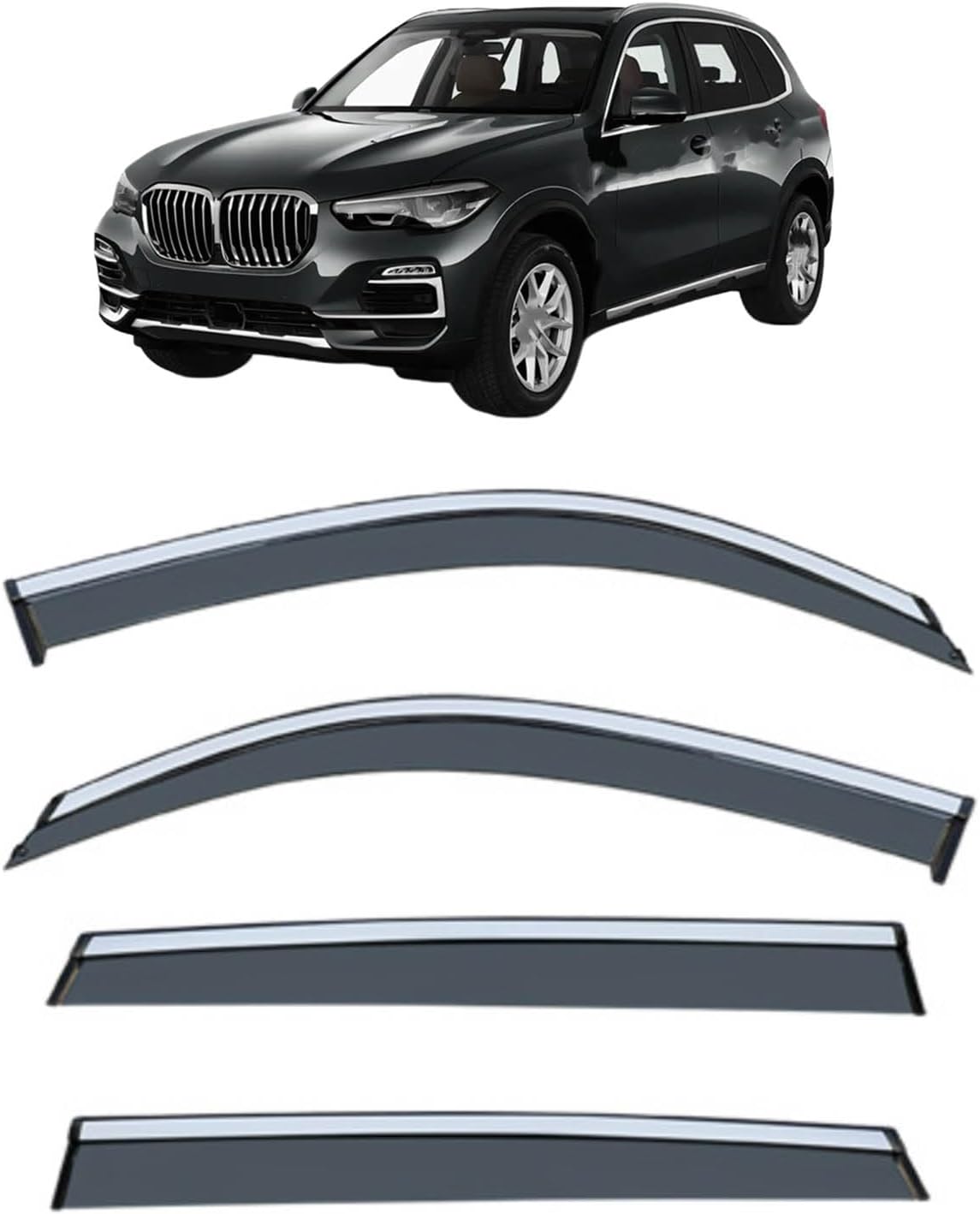 Window Deflectors for BMW X5 Standard Wheelbase MK4-G05 2019-2025, Sun Rain Guard Window Visors Vent Shades with Bright Stripes Car Accessories,4PCS
