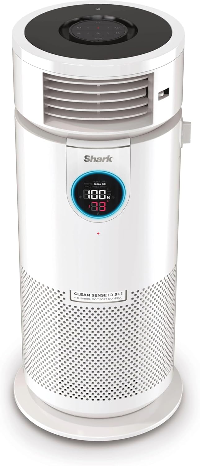 Shark 3-in-1 Clean Sense Air Purifier, Heater & Fan, HEPA Filter, 500 Sq Ft, Oscillating, Captures 99.98% of Particles for Clean Air, Dust, Smoke & Allergens, White, HC450