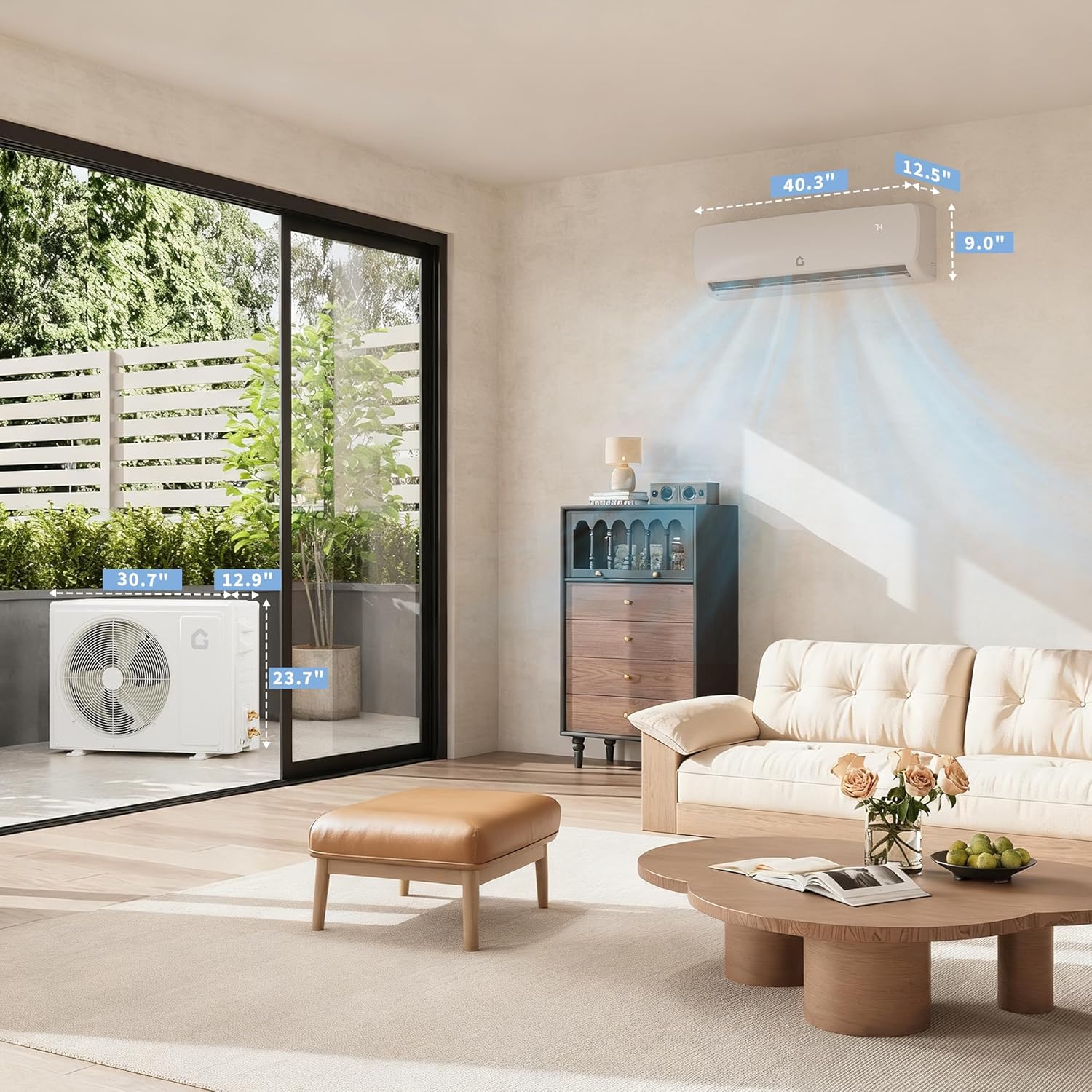 19 SEER 18000 BTU Split Air Conditioner, Ductless Mini-Split Inverter A/C Heat Pump System 230V, 42dB Ultra-Quiet, 3-in-1 Cooling/Heating/Dehumidifying, 10ft Pre-Line Set, White