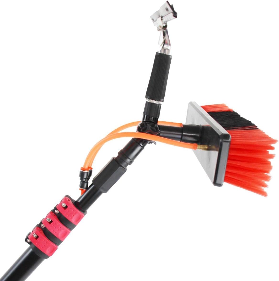 Telescopic Water Powered Brush, 3 in 1 Cleaning Tool for Indoor/Outdoor Tall Windows, Water Powered Pole Kit with Glass Spatula,10.8 M/35.4 Ft