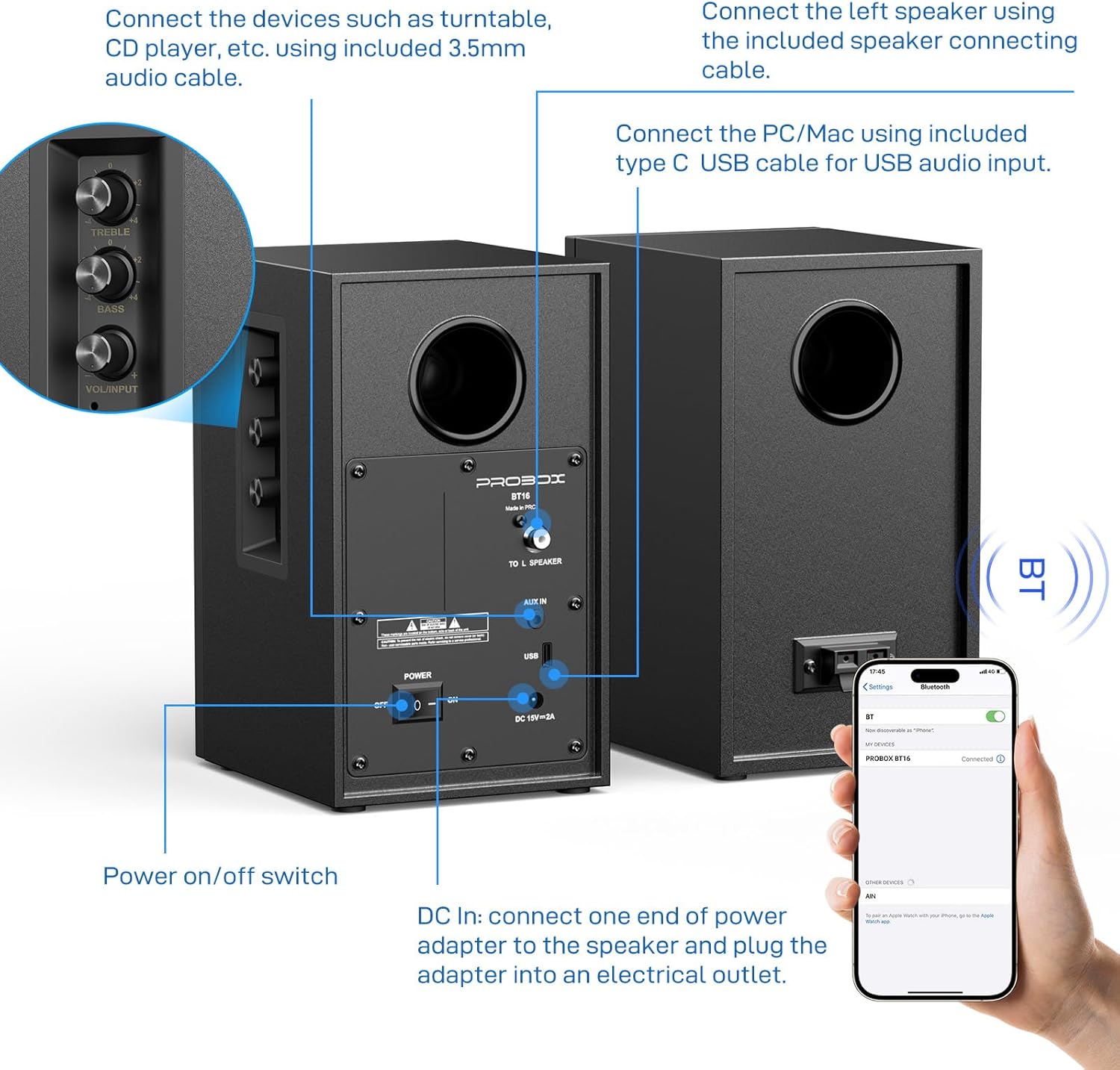 BT16 HiFi Bookshelf Speakers 3.5