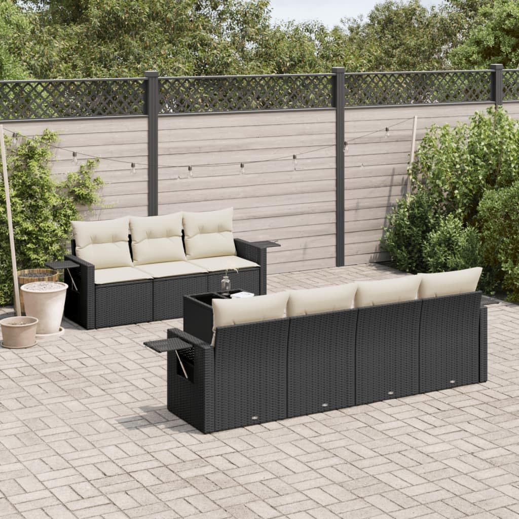 8-Piece Garden Sofa Set in Black and Cream White, Modern Outdoor Furniture with Removable Cushions, Weather-Resistant PE Rattan and Steel Frame for Patio, Balcony, Terrace