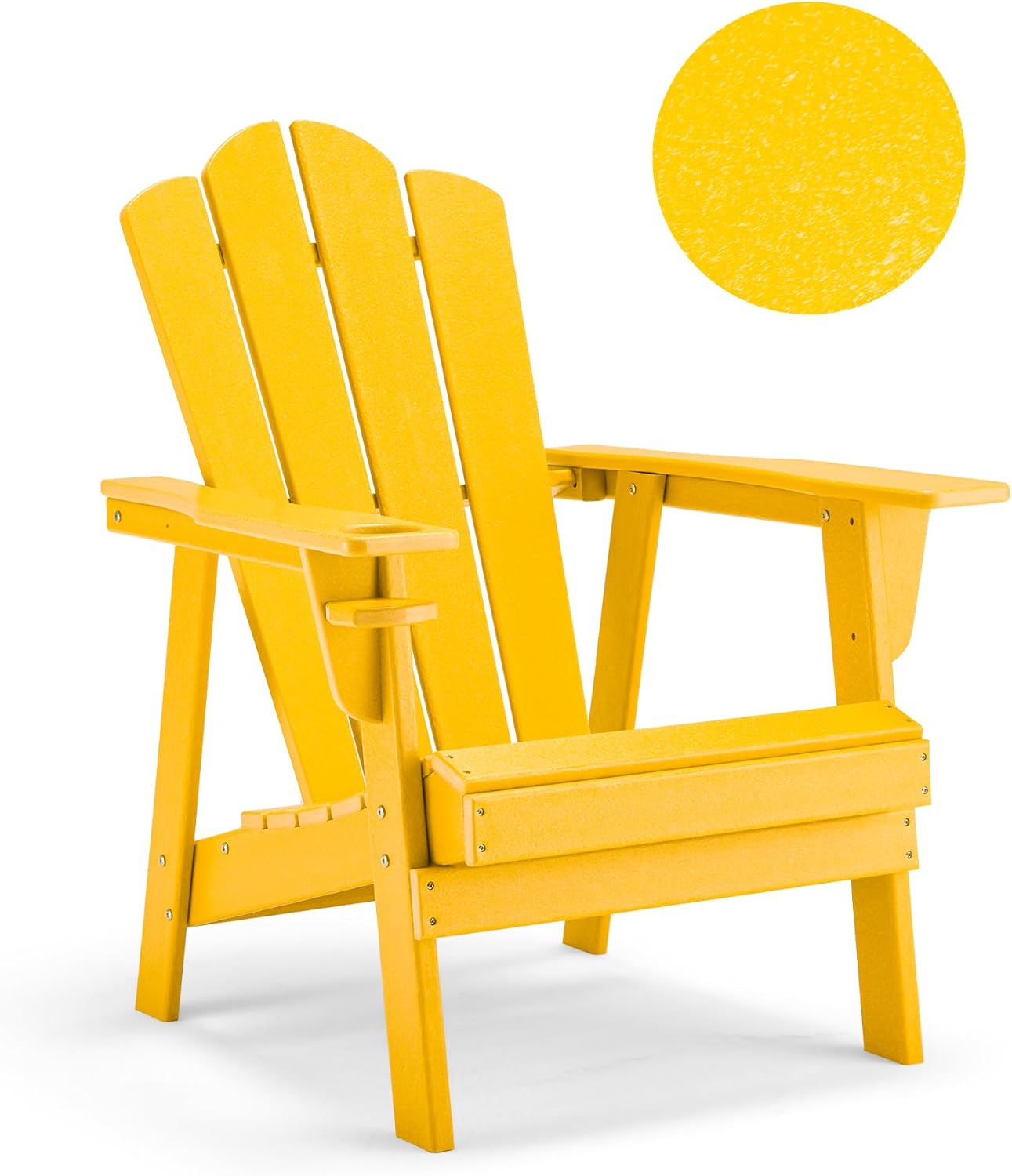 Adirondack Chair - Durable HDPE Poly Lumber All-Weather Resistant, Oversized Balcony Porch Patio Outdoor Chair for Lawn, Backyard, Deck, Garden, Camping - Easy Installation, Yellow