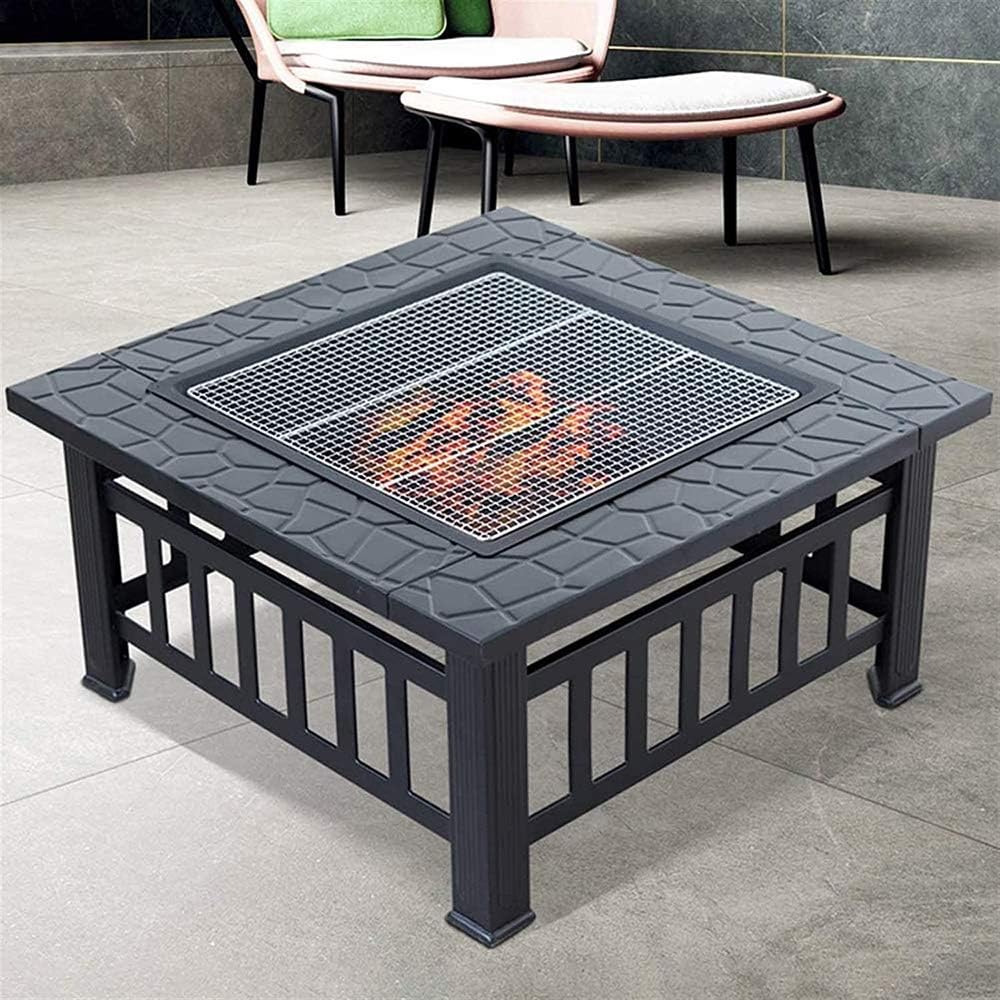 3 In1 Outdoor Fire Pits, 32-Inch Portable BBQ Firebowl, Patio Wood Burning Fire Pit with Fireplace Poker Waterproof Cover