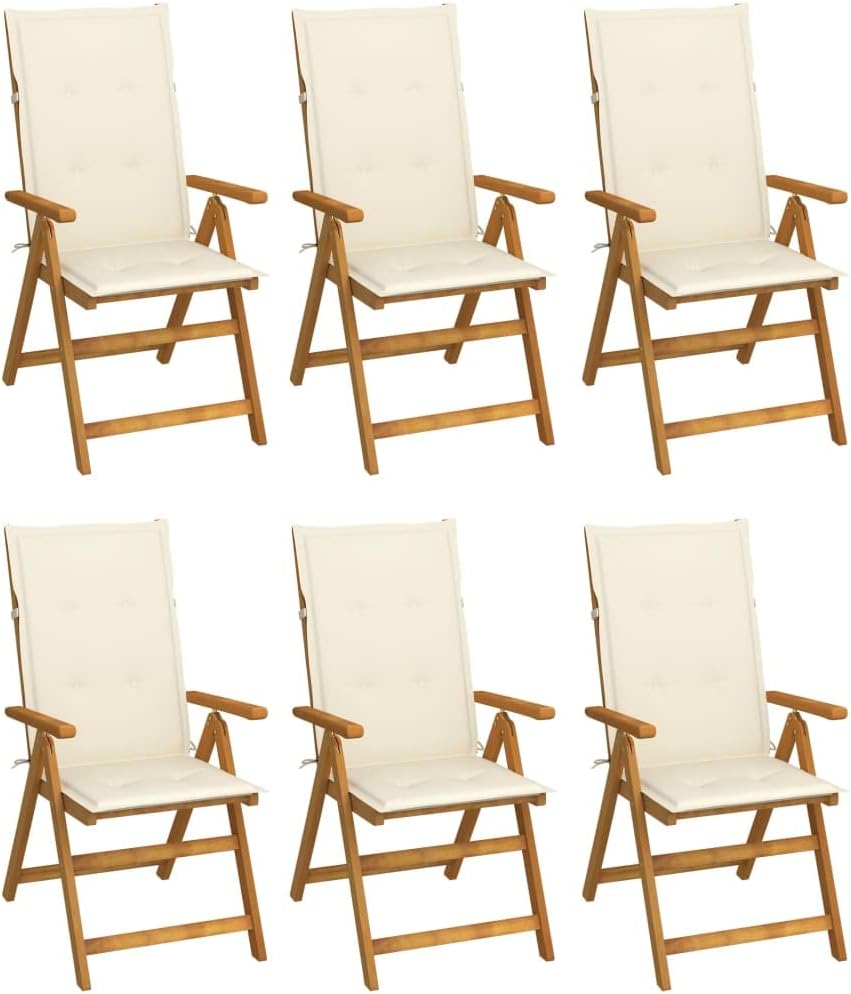 Folding Patio Chairs 6 pcs with Cushions Solid Acacia Wood,Vintage Wooden Garden Chair with Comfortable Cushions for Patio and Outdoor Spaces Outdoor Furniture, Outdoor Chairs