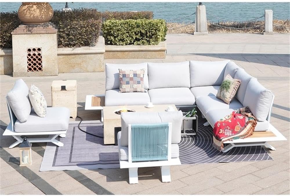 Direct Wicker Patio White Aluminum 7-Person Outdoor Seating Group with Fire Pits
