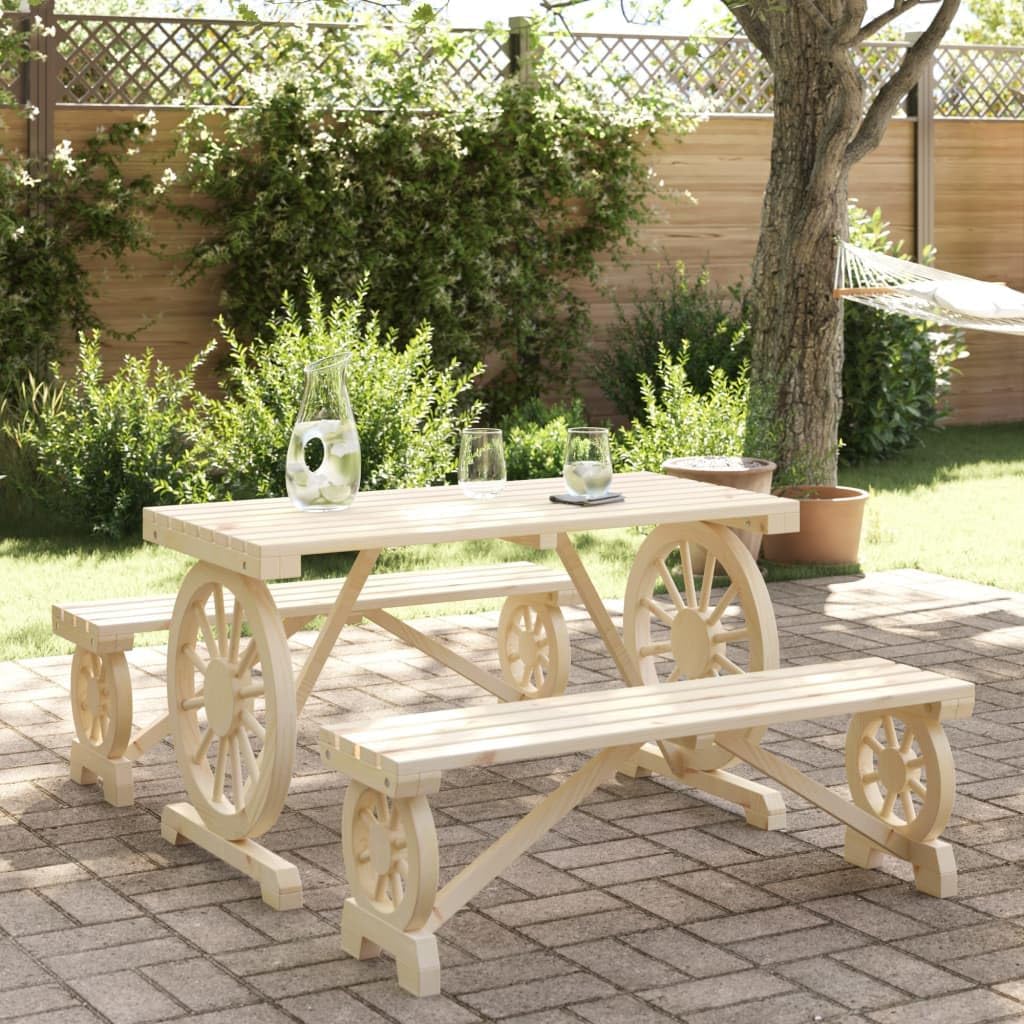3 Piece Patio Dining Set Solid Wood Fir Garden Furniture